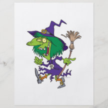 funny dancing witch halloween cartoon flyer