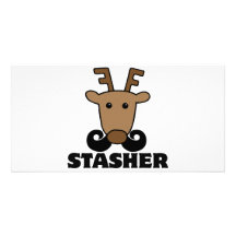 funny dasher stasher moustache reindeer photo card