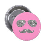 Funny Diamond Moustache With Glasses Button