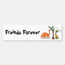 Funny Dinosaur and Giraffe Cartoon Bumper Sticker