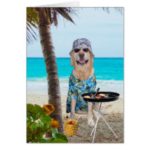 Funny Dog/Lab in Hawaiian Shirt on Beach BD Card