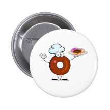 funny doughnut doughnut chef cartoon character pinback button