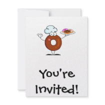 funny doughnut doughnut chef cartoon character custom invitation