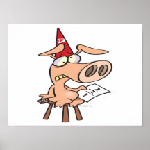 funny dunce dumb pig cartoon poster