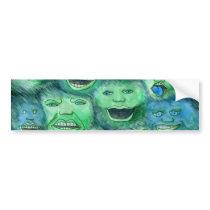 Funny Faces. Fun Cartoon Monsters. Green. Bumper Stickers