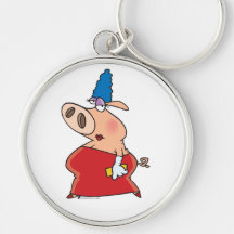 funny fancy glam beehive hair girl pig keychain