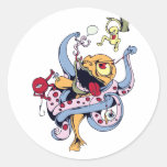 funny fighting alien monsters vector cartoon round stickers