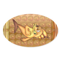 Funny Fighting Fish Oval Sticker