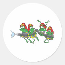 funny firefighter froggy frogs round stickers
