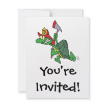 funny fireman firefighter turtle cartoon custom invitation