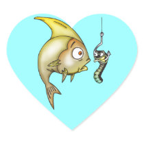 Funny Fish And Worm Heart Stickers