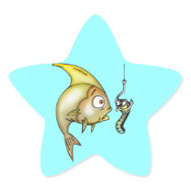 Funny Fish And Worm Sticker