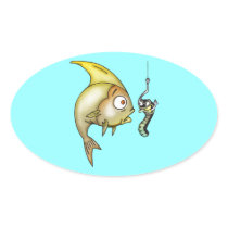 Funny Fish And Worm Oval Stickers