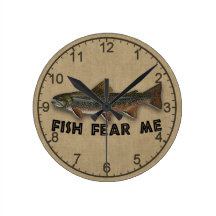 Funny Fisherman  Fish Fear Me Round Wallclock
