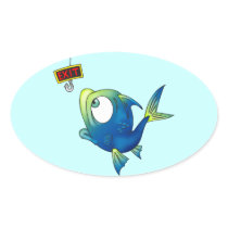 Funny Fishing Fish Oval Stickers