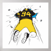 funny football player crashed into wall posters