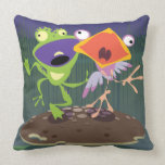 Funny Frog and Bird Throw Pillow