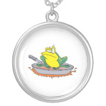 funny frog in a frying pan cartoon jewelry