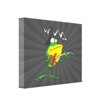 funny frog playing bass guitar froggy cartoon gallery wrap canvas