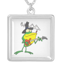 funny frog playing bass guitar froggy cartoon pendant