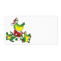 funny gator christmas santa and elves cartoon custom shipping labels