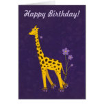 Funny Giraffe Birthday Purple Customizable Text Greeting Cards