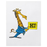 funny giraffe with hello hi sign cartoon flyer design