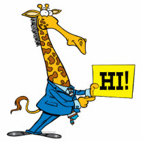 funny giraffe with hello hi sign cartoon photo cut out