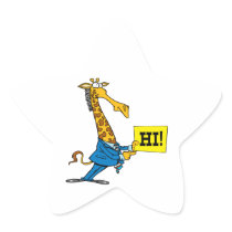 funny giraffe with hello hi sign cartoon sticker
