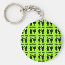 Funny Girls Rule Neon Lime Green Girl Power Keychain