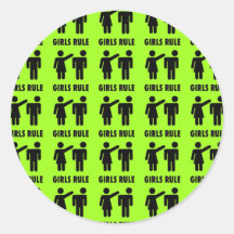 Funny Girls Rule Neon Lime Green Girl Power Round Sticker