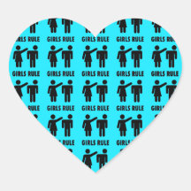 Funny Girls Rule Teal Turquoise Blue Girl Power Heart Sticker