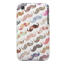 Funny Girly  Colourful Patterns Moustaches iPhone 3 Covers