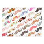 Funny Girly  Colourful Patterns Moustaches Personalized Invitation