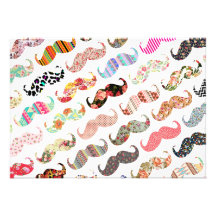 Funny Girly  Colourful Patterns Moustaches Personalized Invitation