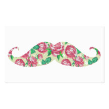 Funny Girly Pink Green White Floral Moustache Business Card Template