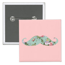 Funny Girly Vintage Red Pink Floral Moustache