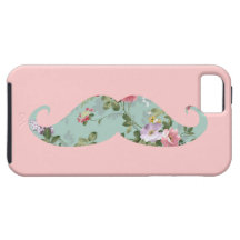 Funny Girly Vintage Red Pink Floral Moustache