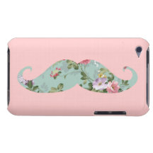Funny Girly Vintage Red Pink Floral Moustache Barely There iPod Cases