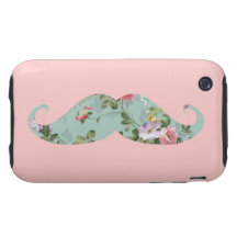 Funny Girly Vintage Red Pink Floral Moustache iPhone 3 Tough Covers