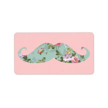 Funny Girly Vintage Red Pink Floral Moustache Personalized Address Label
