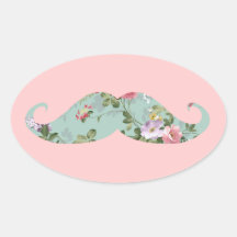 Funny Girly Vintage Red Pink Floral Moustache Stickers