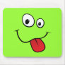 Funny goofy smiley sticking out his tongue, green mouse pad