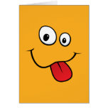 Funny goofy smiley sticking out his tongue, orange greeting cards