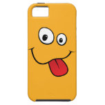 Funny goofy smiley sticking out his tongue, orange iPhone 5 case