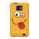 Funny goofy smiley sticking out his tongue, orange samsung galaxy cases