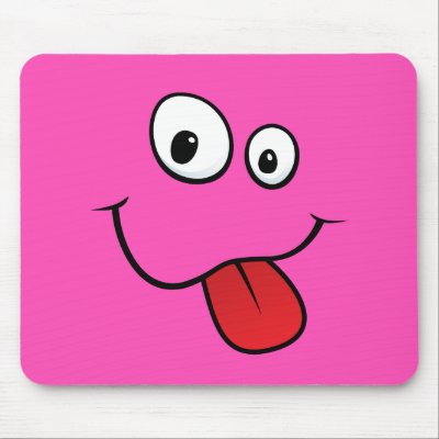 Funny goofy smiley sticking out his tongue, pink mousepads by TheStationeryShop