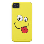 Funny goofy smiley sticking out his tongue, yellow iPhone 4 case