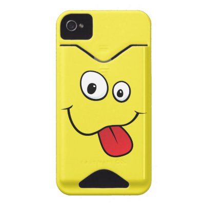 Funny goofy smiley sticking out his tongue, yellow id iphone 4 cover by MheaGifts
