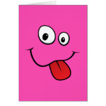 Funny goofy smiley sticking out the tongue, pink card